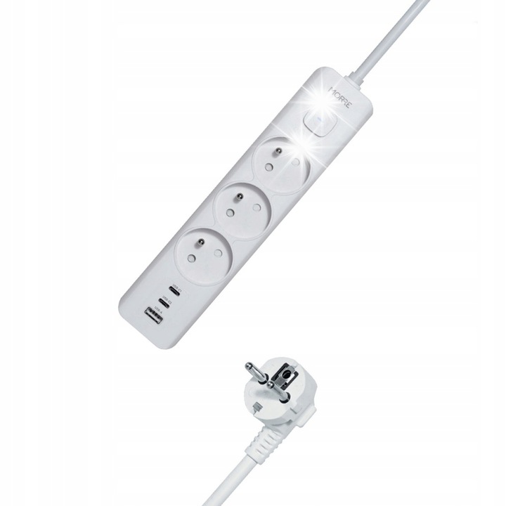 Разклонител DDOO 3xAC 2xUSB-C 1xUSB-A 1,5м ON/OFF 3680W