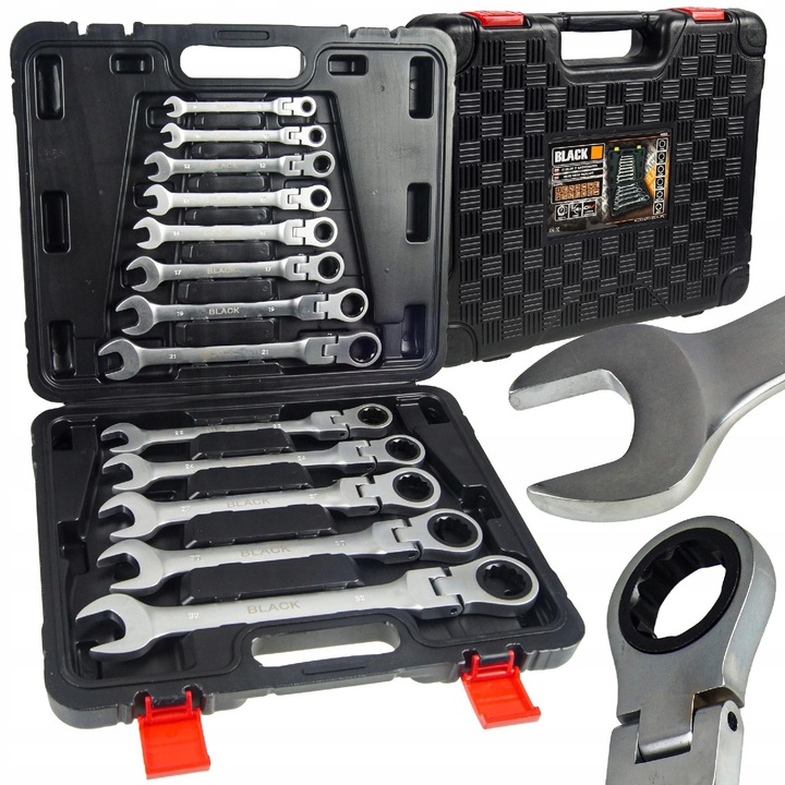 Set Chei Fixe Inelare cu Mecanism, 8-32mm, 13 Piese, Negru