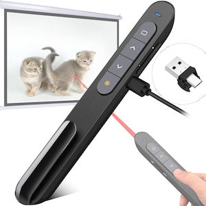 Prezentator wireless, indicator laser multifunctional, interfete duale USB si Type-C imbunatatite pentru prezentari media, negru
