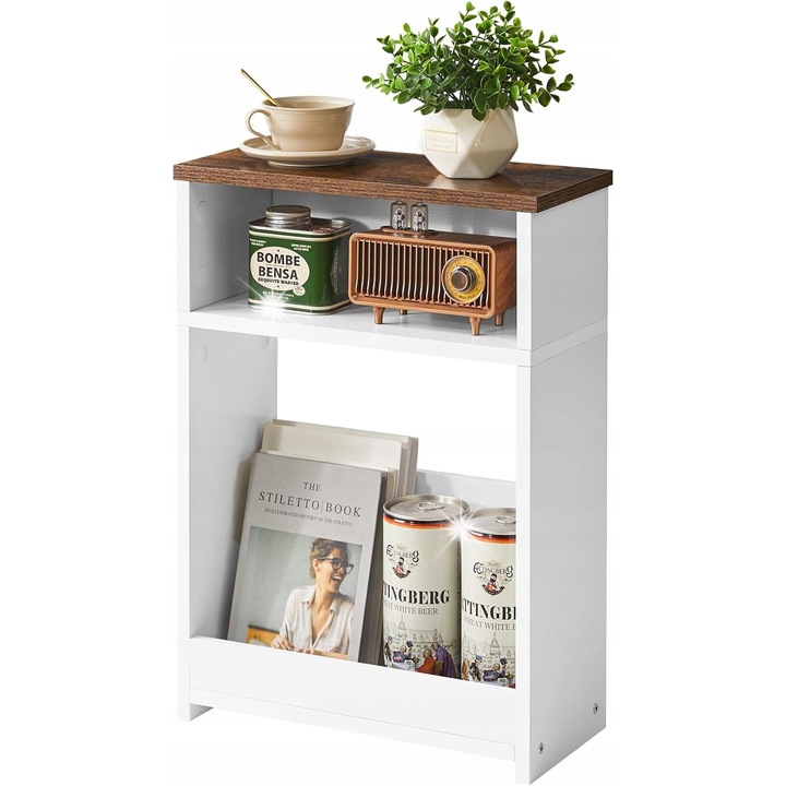 Маса IBU Помощна Масичка на 3 Нива Винтидж с Бял Плот, 56x40x18см