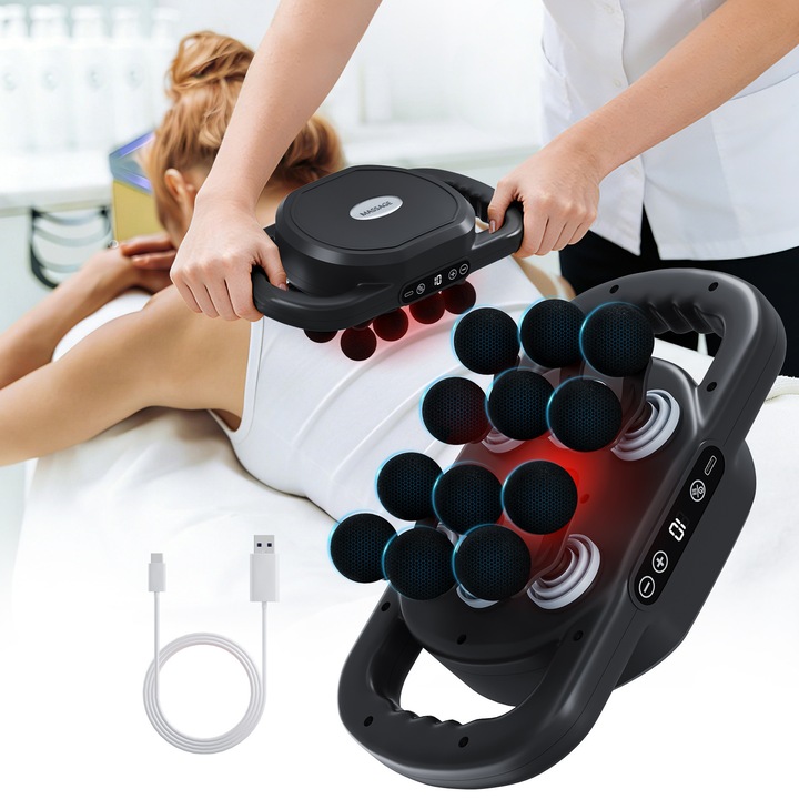 Масажор с 12 глави, европейски стандартен щепсел, професионален масаж, черен