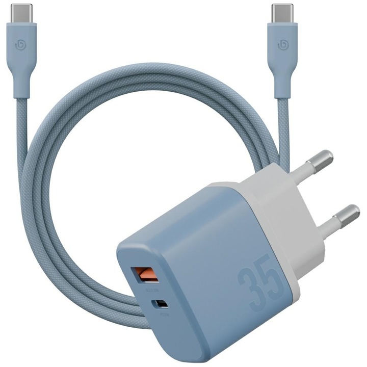 Încărcător rețea ENERGEA GoPort Velox, 35W, USB-C/USB-A, Albastru, compact