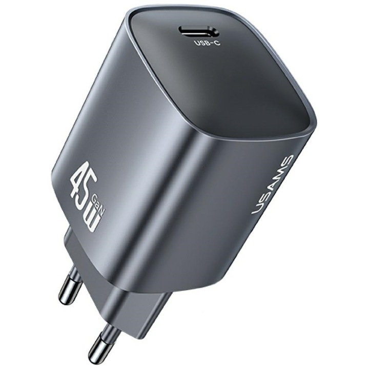 Încărcător rapid USAMS T66, 45W, 1xUSB-C, Gri, design compact
