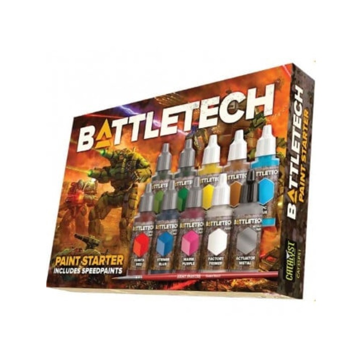Set vopsele BattleTech Paint Starter, Catalyst Game Labs, 16 culori acrilice, pentru miniaturi