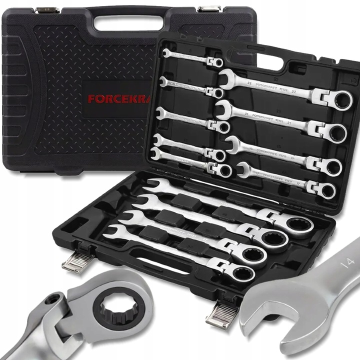 Set Chei Forcekraft cu Crichet, 13 Buc., 8-32mm, Otel Cr-V, Valiza