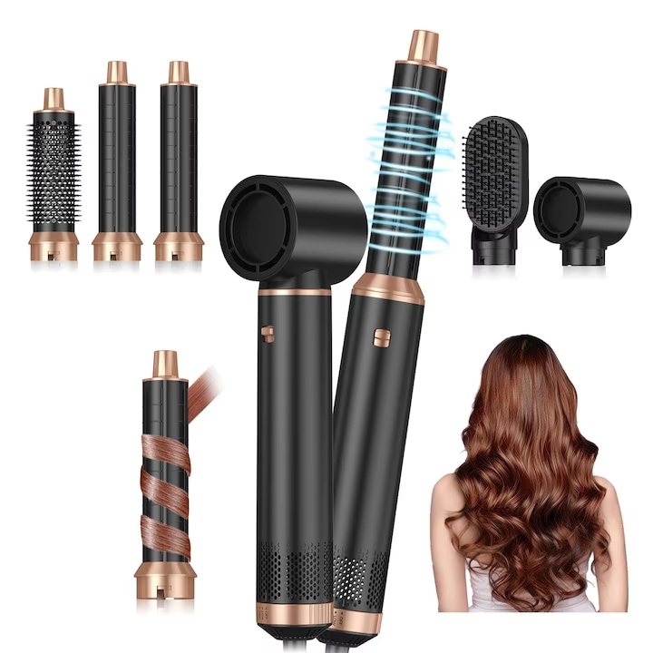 Perie de par electrica OVERTANG 5 in 1, perie de uscare si ondulare, set cu 2 perii de indreptat