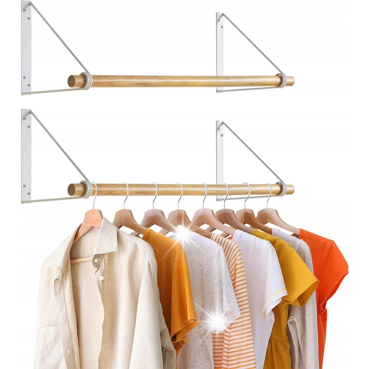 Cuier, IBU, set 2 bucati, design elegant, otel vopsit, lemn uleiat, 35x50cm