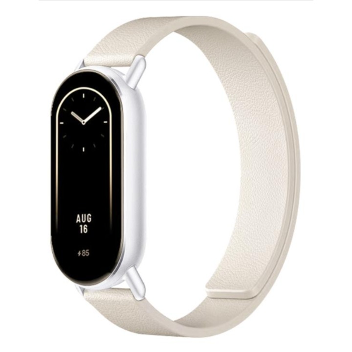 Bratara cu magnet din piele, compatibil Xiaomi Mi Band 8 / Mi Band 9 / Mi Band 10, PHN Mag, Alb
