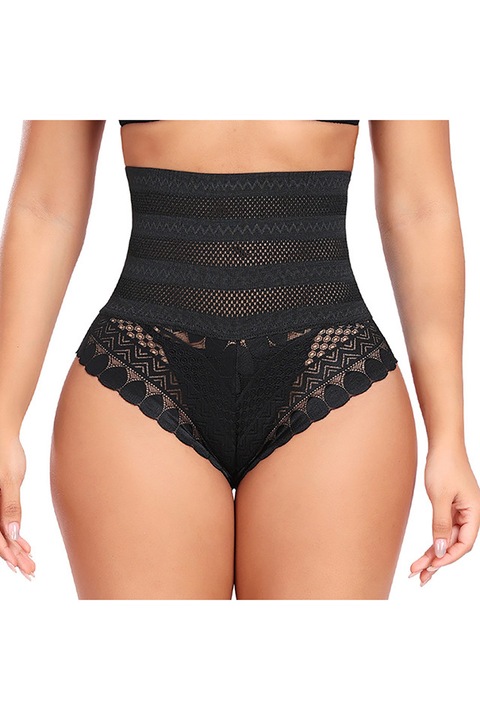 Lenjerie modelatoare tip burtiera cu chilot tanga, BOMSTOM, design elegant cu dantela, culoare Negru Marime M/L
