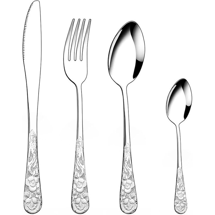 Set tacamuri florale din inox, 4 piese, pentru uz personal si familial, usor de curatat