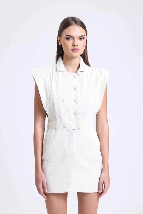 Rochie mini, HiCCUP, guler polo, umeri captusiti, alb, textil