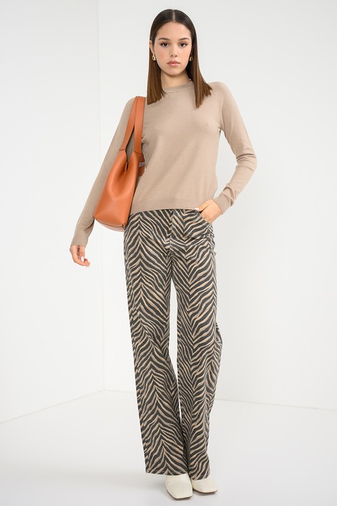 Vero Moda, Pulover cu decolteu la baza gatului si model uni Happiness, Maro nisip