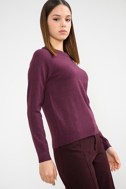 Vero Moda, Pulover cu decolteu la baza gatului si model uni Happiness, Violet tyrian