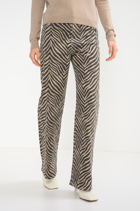 Vero Moda, Tessa egyenes fazonú zebramintás nadrág, Antracitszürke/Tevebarna