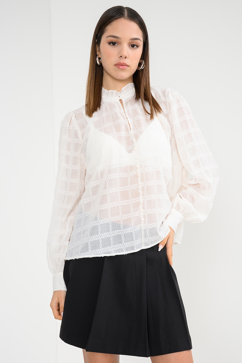 Vero Moda, Camasa semitransparenta cu insertii stralucitoare, Alb, XS