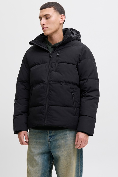 Jack & Jones, Geaca cu buzunare cu fermoar, Negru