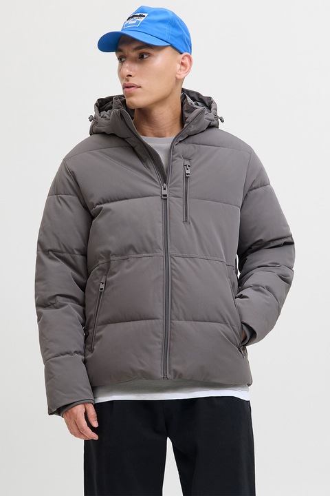 Jack & Jones, Geaca cu buzunare cu fermoar, Gri