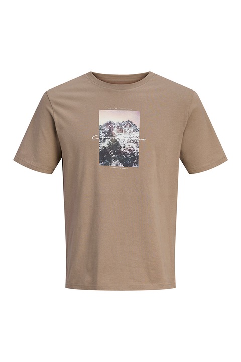 Jack & Jones, Mintás pamutpóló, Fehér/Világosbarna