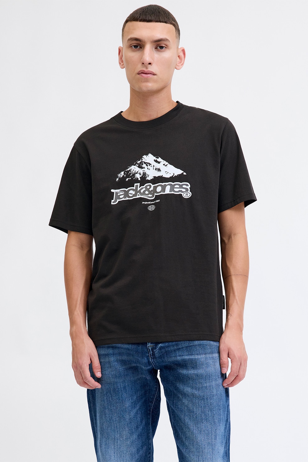 Jack & Jones, Tricou de bumbac organic cu logo, Maro taupe, Gri antracit, L