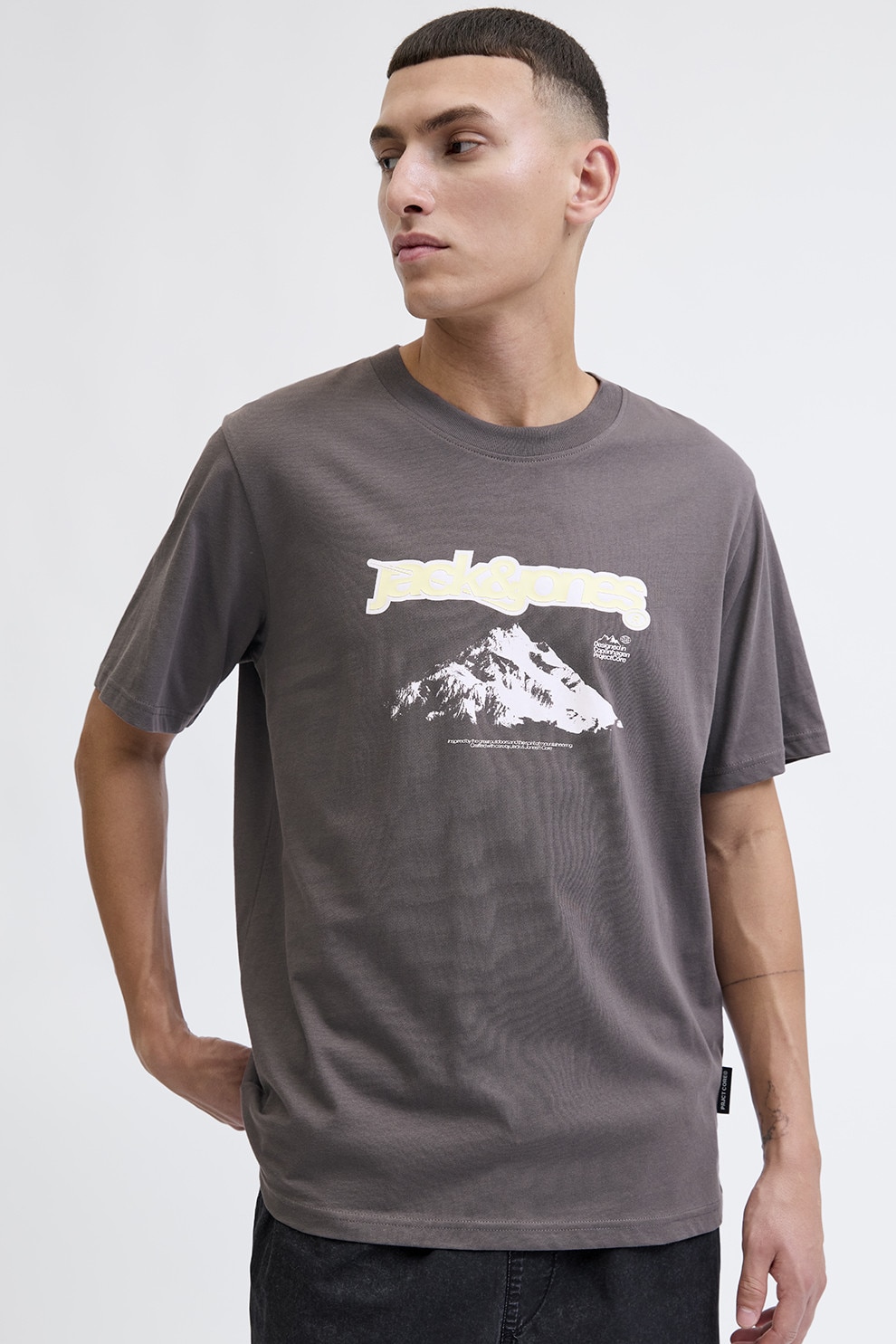 Jack & Jones, Tricou de bumbac organic cu logo, Gri inchis, M