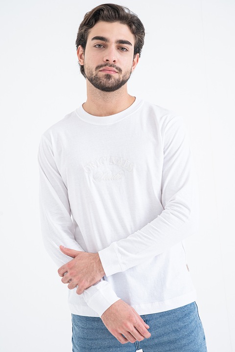 Jack & Jones, Памучна блуза с бродирано лого, Бял