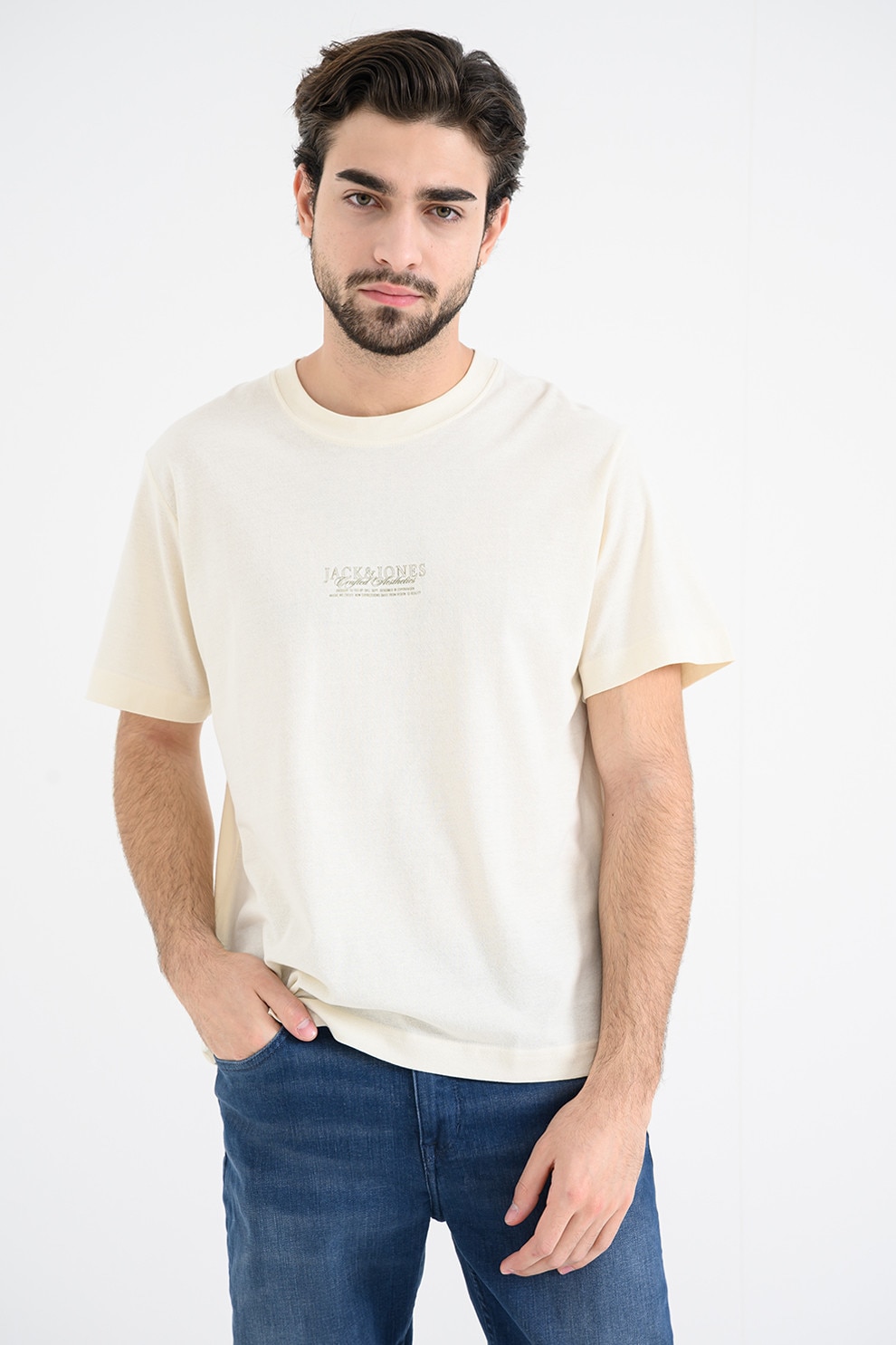 Jack & Jones, Tricou din bumbac cu imprimeu etnic, Verde, Portocaliu stins, Crem, XL