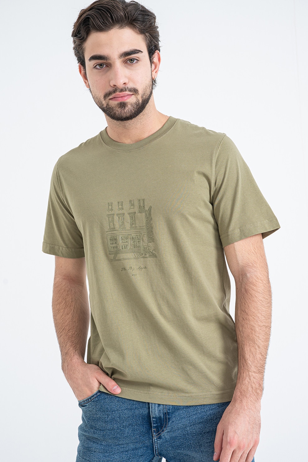 Jack & Jones, Tricou din bumbac organic cu imprimeu pe piept Blabreeze, Kaki, XL