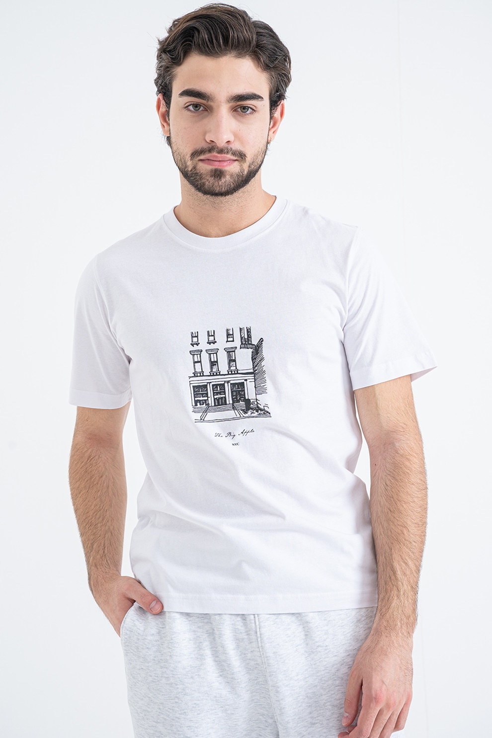 Jack & Jones, Tricou din bumbac organic cu imprimeu pe piept Blabreeze, Negru, Alb optic, L