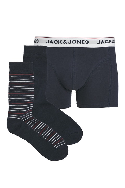 Jack & Jones, Set de boxeri cu banda logo si sosete lungi, Albastru inchis