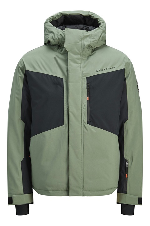 Jack & Jones, Geaca cu doua nuante, finisaj rezistent la apa si buzunare multiple, Negru/Verde deschis