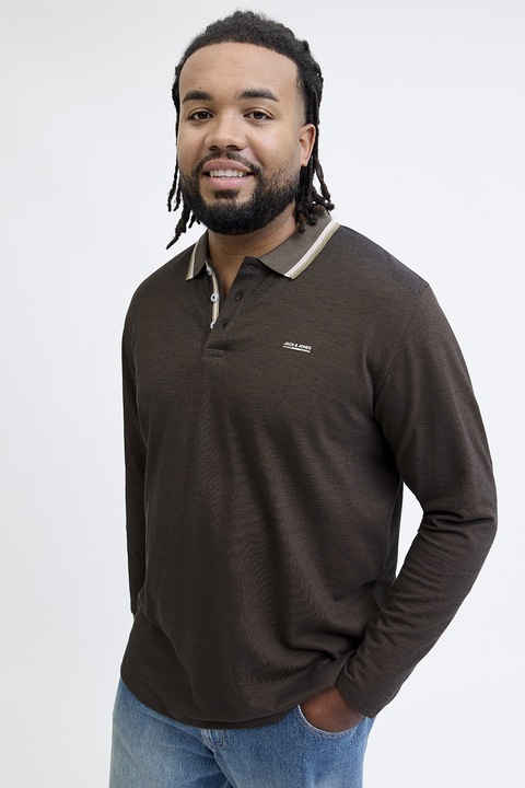 Jack & Jones, Блуза с органичен памук и яка, Кафяв меланж