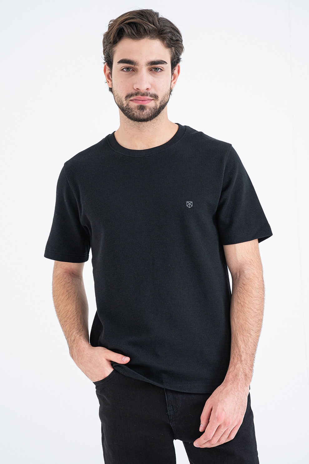 Jack & Jones, Tricou din bumbac organic pique, Negru, S