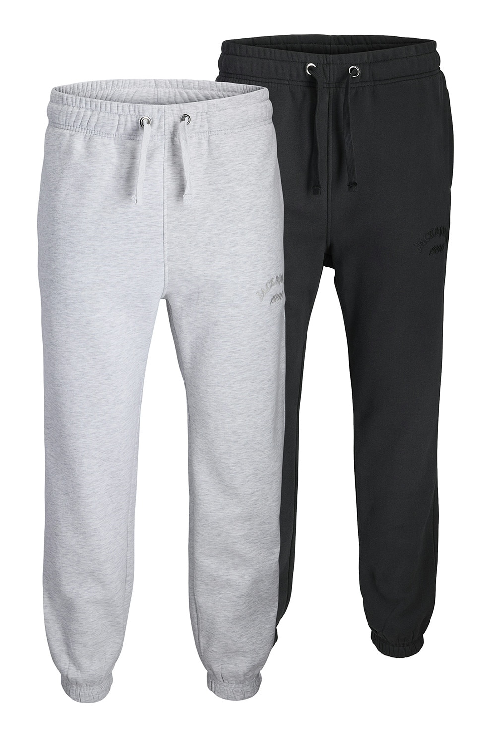 Jack & Jones, Set de pantaloni de trening din bumbac organic - 2 piese, Gri deschis, Negru melange, L