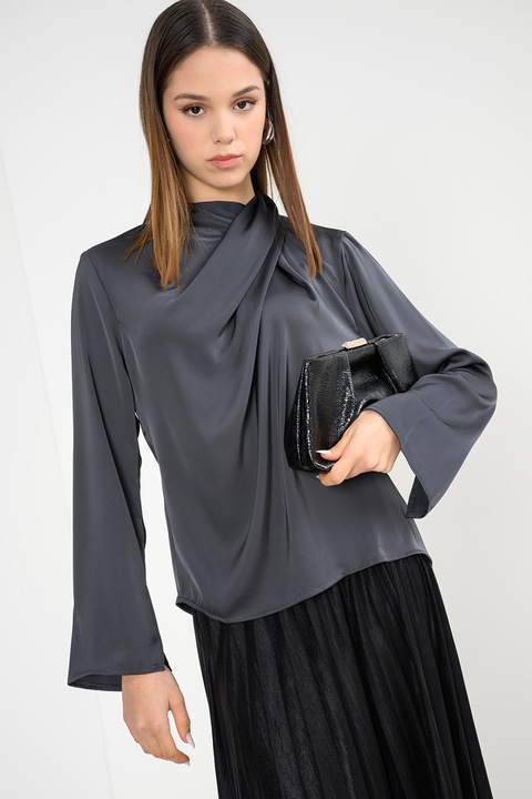 JdY, Bluza din satin cu guler scurt, Gri carbune