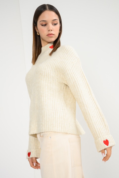 Only, Pulover lejer cu inimi brodate, Rosu/Alb fildes