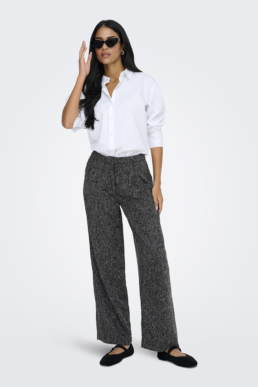 JdY, Pantaloni drepti cu talie inalta, Gri deschis, Gri antracit, M-L32