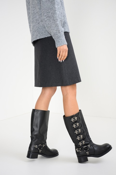 JdY, Fusta midi cu croiala dreapta si model uni, Gri inchis