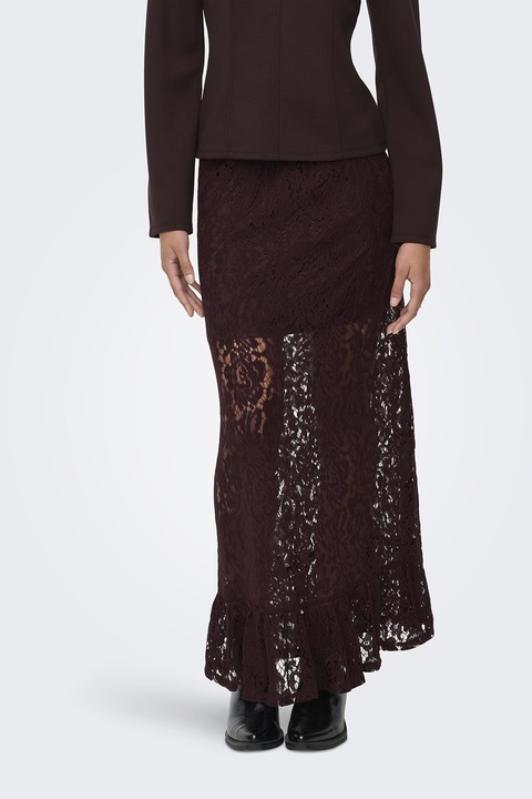 JdY, Fusta lunga cu strat exterior din dantela, Maro cognac