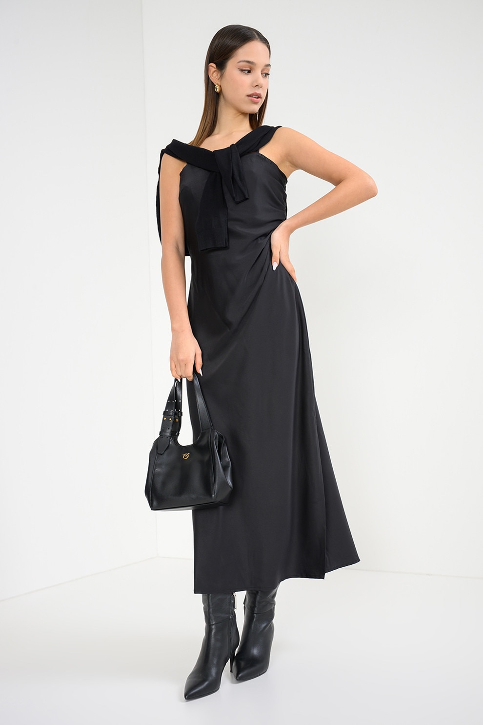 Only, Rochie cu croiala in A fara maneci, Negru, L