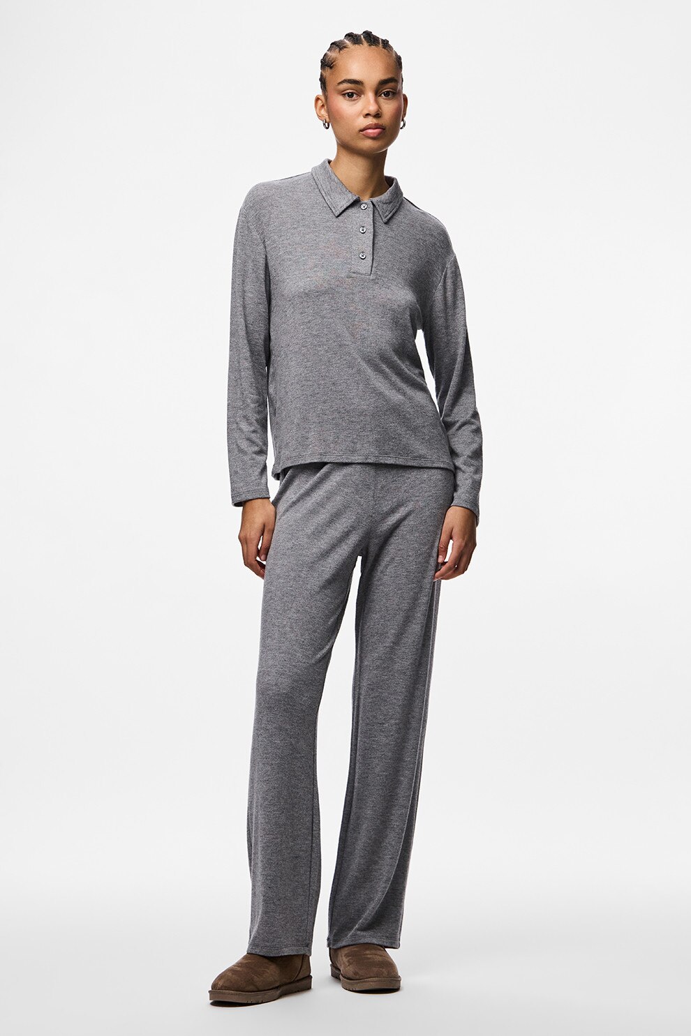 Pieces, Pantaloni drepti cu model uni, Gri deschis, M