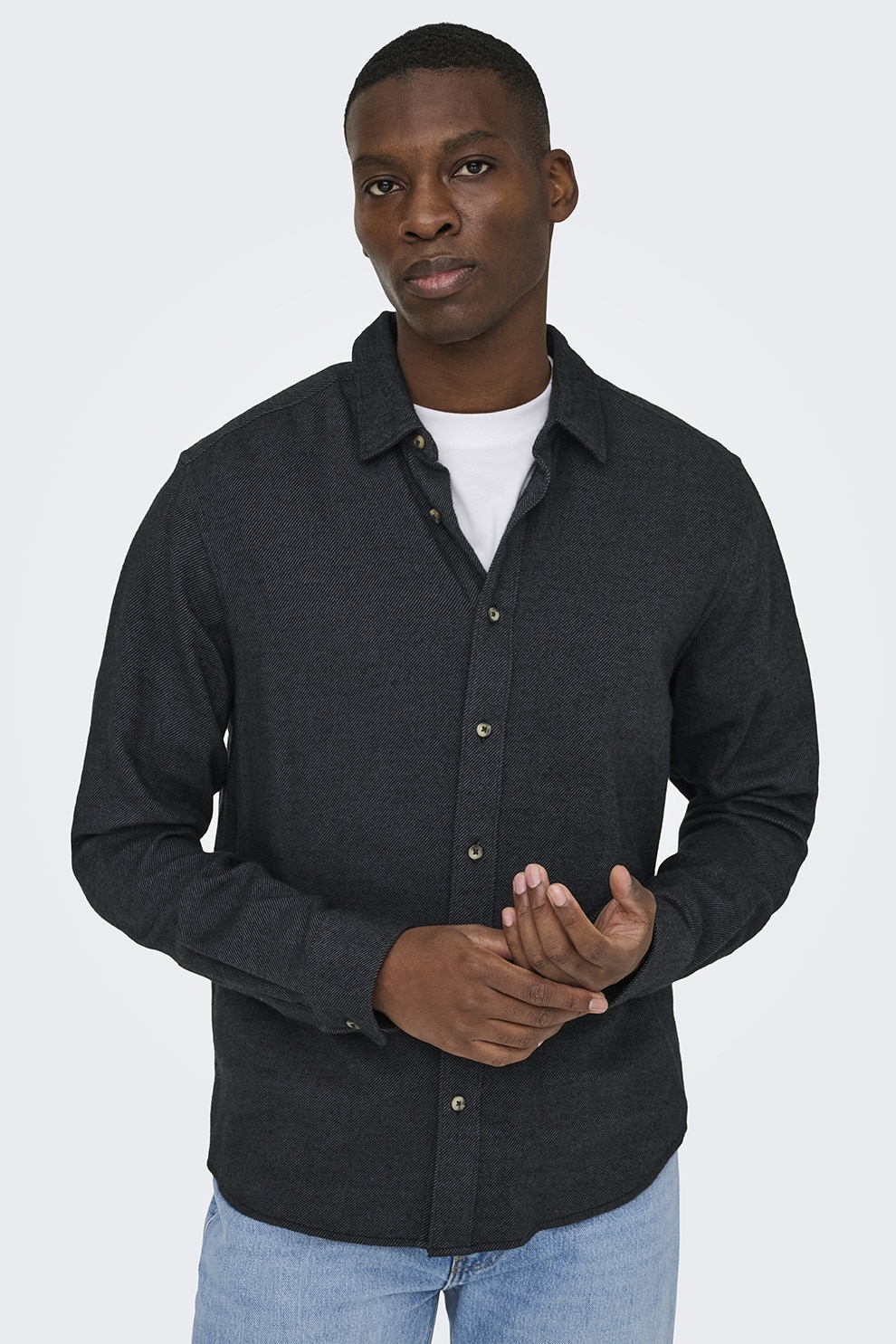 Only & Sons, Camasa regular-fit din bumbac, Gri antracit, L