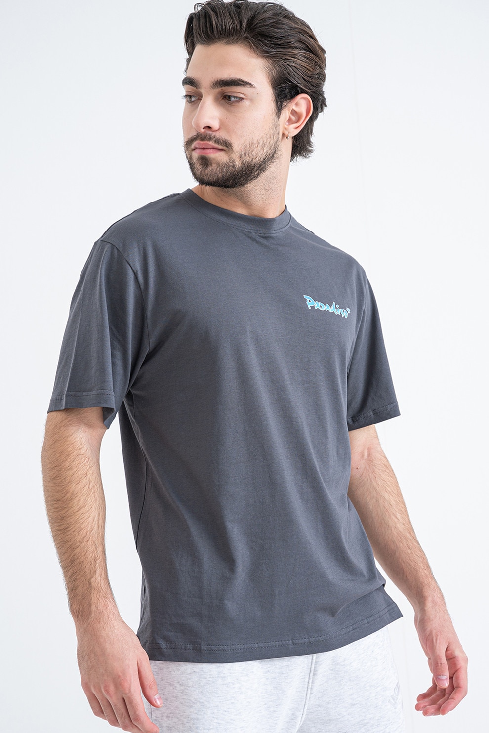 Only & Sons, Tricou din bumbac cu imprimeu grafic pe partea din spate, Portocaliu, Albastru, Gri inchis, M