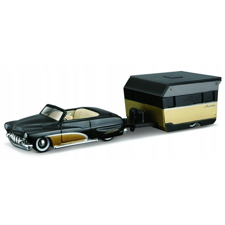 Maisto, Mercury 1950 modell Alameda utánfutóval, 1:64 méretarány, fekete, 18 cm