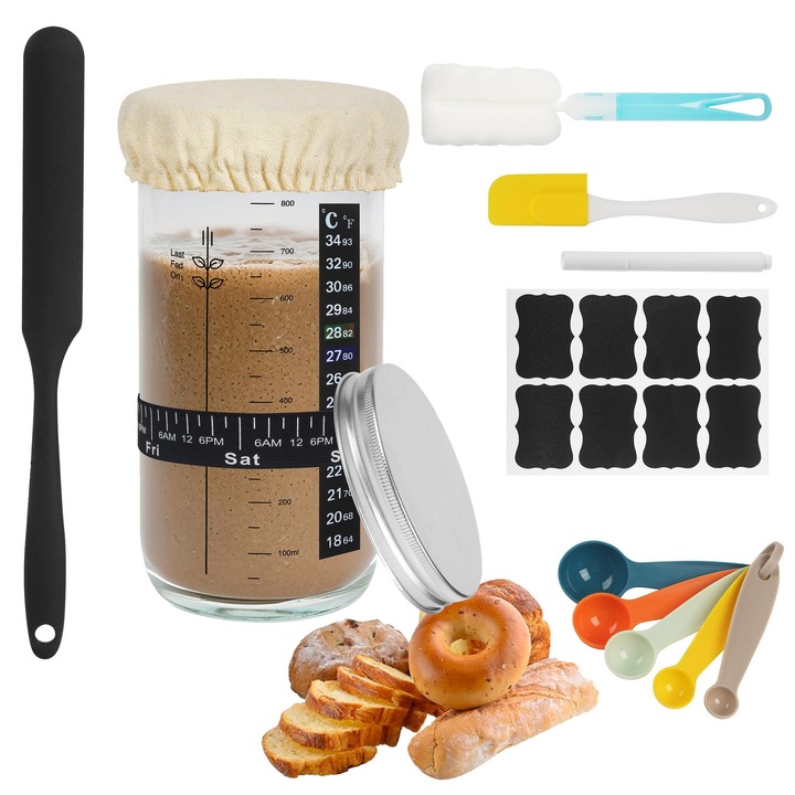Комплект за приготвяне на майонеза, Bedee, 700 мл буркан за ферментация, Буркан за ферментация с алуминиев капак, кърпа за ферментация, стикери за термометър, етикети, силиконова шпатула, мерителна лъжица