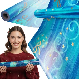 Hartie pentru Ambalat de Crăciun, PaperHit, Albastru, 38cm x 20m, Design Bila de Crăciun