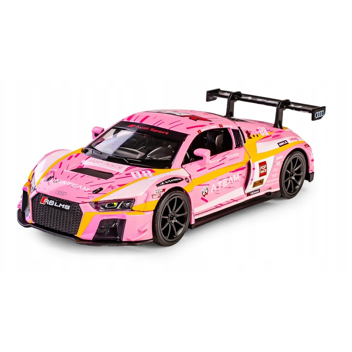 Fém autómodell Audi R8 LMS EVA-08, 1:32 méretarány, Rózsaszín