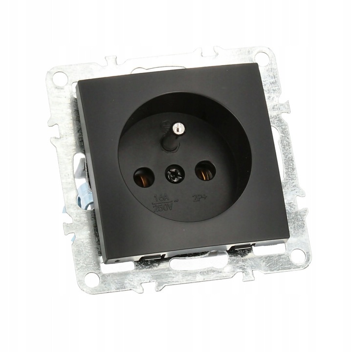 Priza neagra simpla cu impamantare 16A IP20