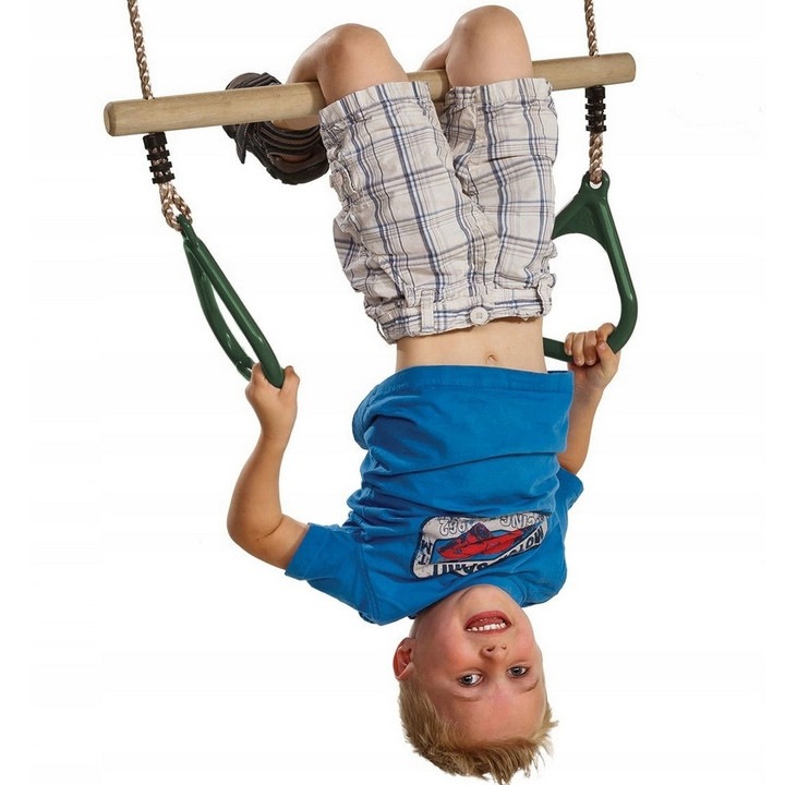 Balansoar din lemn Just Fun, trapez verde, sarcina maxima 70 kg, franghii reglabile 100 cm