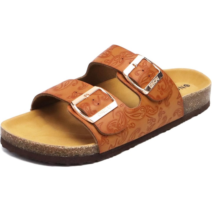 Sandale dama ONCAI, talpa din plută, bretele reglabile, maro cu imprimeu floral, marimea 38.5 EU