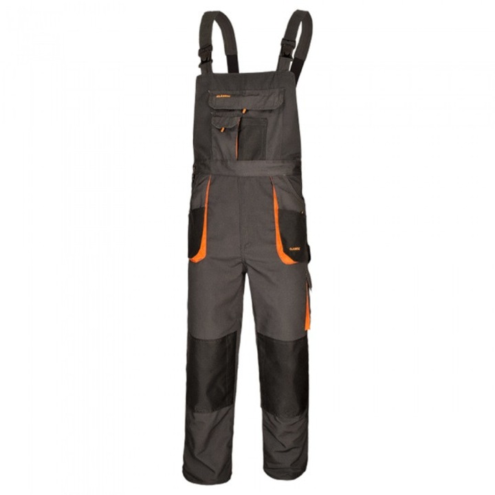 Salopeta UN Classic izolata termic, grafit cu accesorii portocalii si negre, 10 buzunare, bretele late, 54